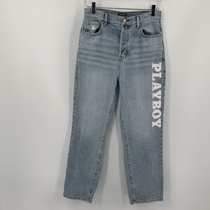 Pac Sun Playboy cropped light wash jeans bunny high rise tapered leg women 28